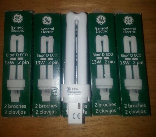 LOT(5) NEW GE BIAX D 13W F13DBX/841/ECO COMPACT FLUORESCENT 2 PIN BULB FREE SHIP