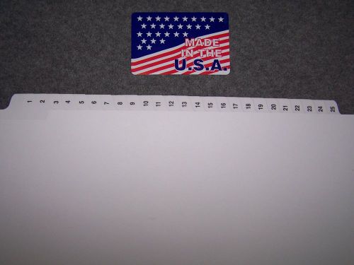 # 1-25 numbered index tab dividers Clear laminated tabs  50 sets $4.35 per set