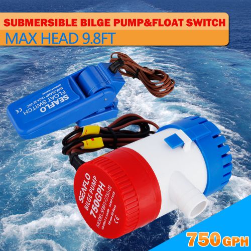 12V Bilge Pump 750GPH Submersible Plumbing Water Marine Boat w/Auto Float Switch