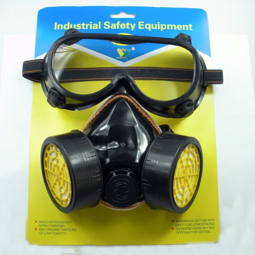 Chemical gas anti-dust paint respirator mask dual gas cartridge + goggle/glasses for sale