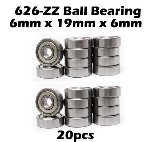 20 Bearings 626-ZZ Ball Bearing 6x19x6mm Metal Shields
