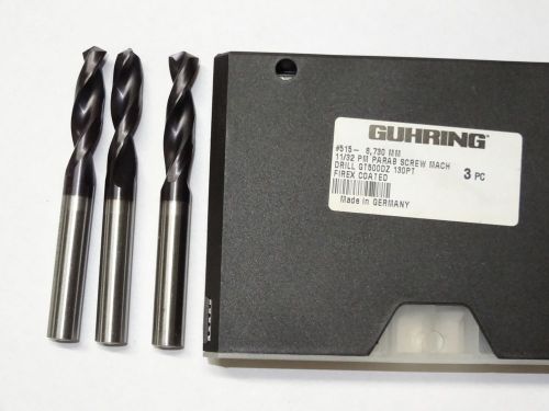 3 GUHRING 11/32&#034; 8.730mm Parabolic Flute Screw Machine 130PT FIREX Cobalt Drills