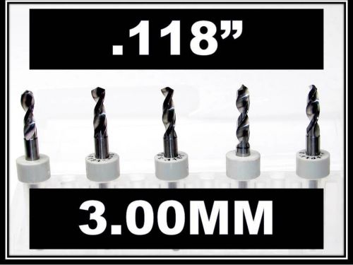 .118&#034; - 3.00mm - 1/8&#034; Shank  Carbide Drill Bits FIVE Pcs CNC Dremel Model Hobby