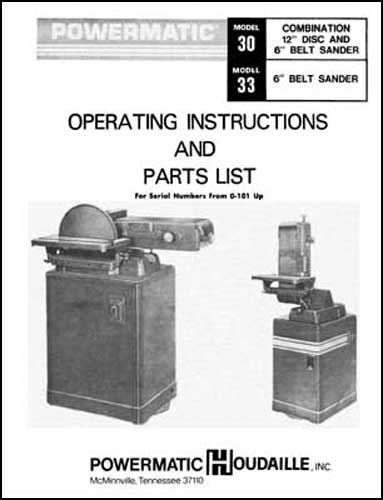 Powermatic Model 30 and 33 Instructions and Parts