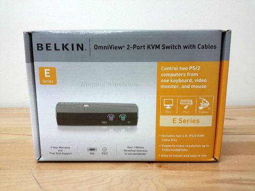 NEW Belkin E Series OmniView 2 Port KVm Switch w/ Cables F1DB102P2-B Monitoring