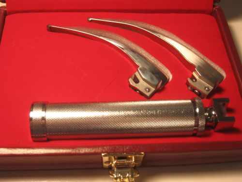 Mcintosh laryngoscope set w/ leather case, 2 blades and medium handle for sale
