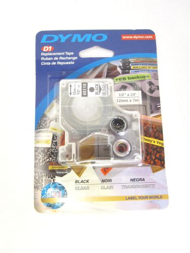 NEW SEALED Dymo D1 Label Maker Tape Cartridge 45110 Black Clear 1/2&#034; Replacement