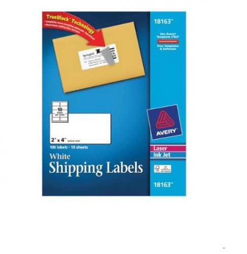 Avery Shipping Labels for Laser and Inkjet Printers, White, 2 x 4, Pack of 100