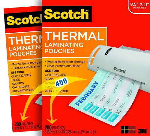 400 x Scotch 3M Thermal Laminating Pouches 8.9 x 11.4&#034; 3 mil, 2 x 200-Pack
