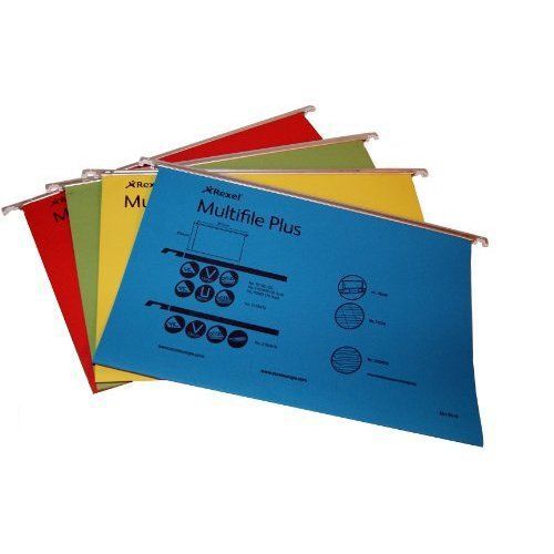 Rexel multifile plus foolscap suspension file 15 mm assorted colours (20 pack) for sale