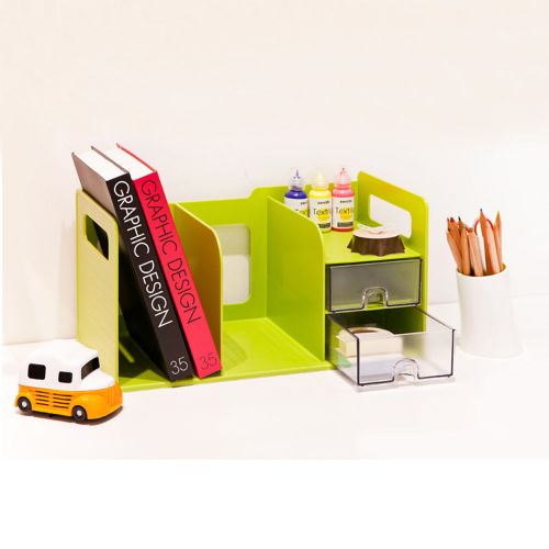 Bookrack with Drawers Bookshelf Office Green Bookcase Home Book Stand Sysmax