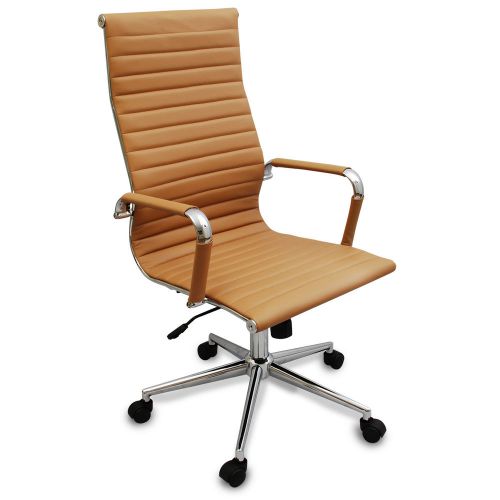 New tan modern ribbed high back executive office chair for sale