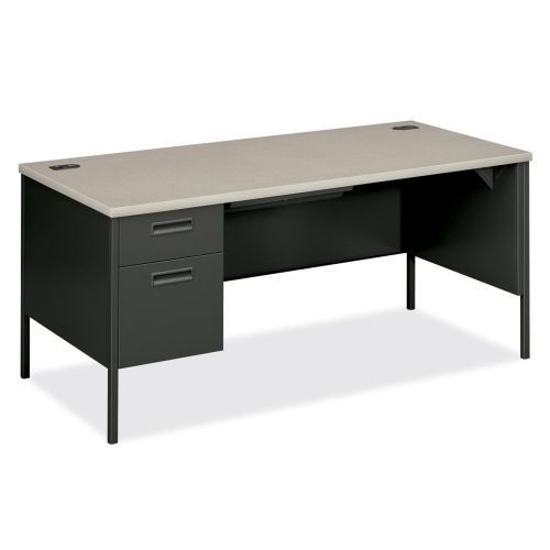 Metro classic left pedestal desk, 66w x 30d, gray patterned/charcoal for sale