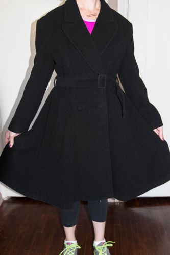 Black Benetton Wool Coat Womens Medium Modern sz 42 Italian