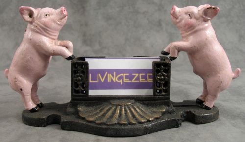 PINK COUNTRY PIG Cast Iron BUSINESS CARD HOLDER ~ GREAT DOORSTOP TOO ~