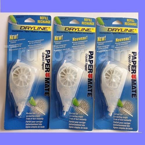 Paper Mate Liquid Paper DryLine Correction Tape Refill, 3/Pack (8004777) (80047)