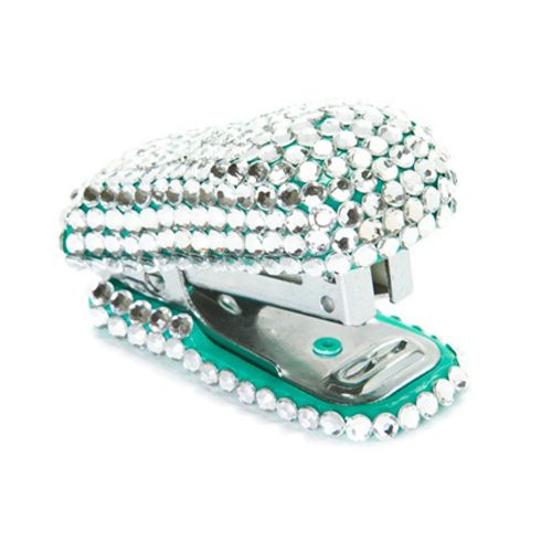 Clear Crystal Encrusted Green Mini Travel Size Stapler