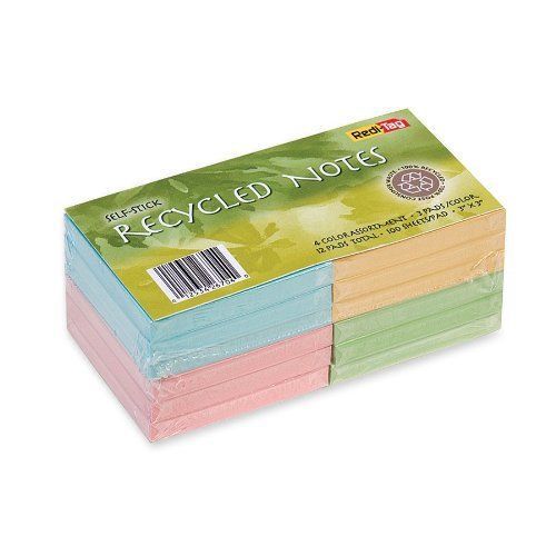 Redi-tag Recycled Note - Self-adhesive - 3&#034; X 3&#034; - 12 / Pack (RTG26704)