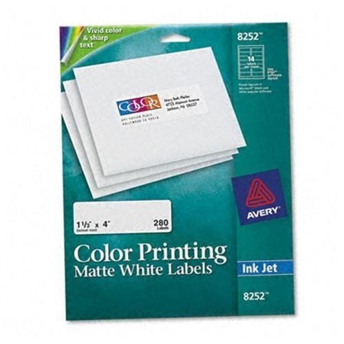 Avery Color Printing Labels - 1.33&#034; Width X 4&#034; Length - 280 Label - (8252)