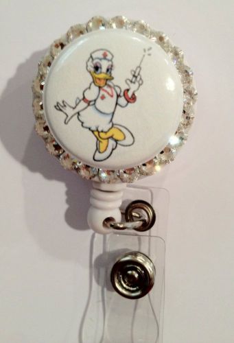 Daisy Duck Nurse Disney ID Badge/holder Retractable Reel W/Swarovski Crystals