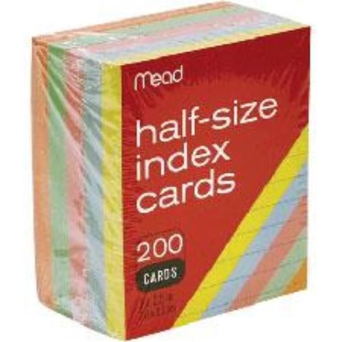Mead Half Size Index Card 2-1/2&#039;&#039; x 3&#039;&#039; Assorted Colors 200 Count