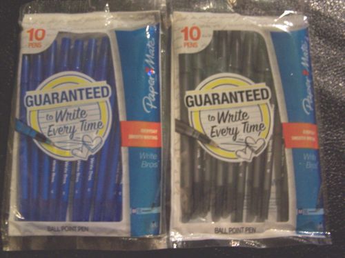 New 2 packages (20 Pens) - Paper Mate Ball Point Pens Black and Medium Blue Ink