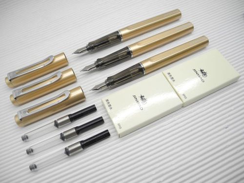 3Pcs Jinhao 599 Medium Fine Nib Fountain Pen + 10 Jinhao cartridges BK, GOLD