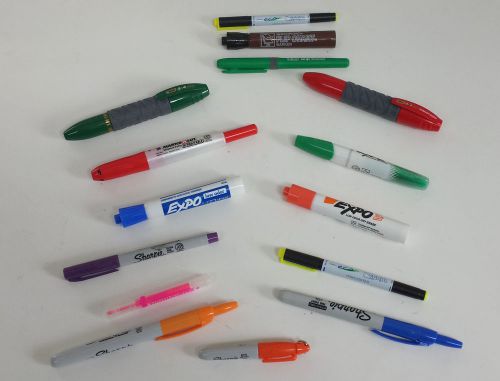 Lot of Markers.  15 assorted sizes, shapes &amp; colors.  All work.  Different inks