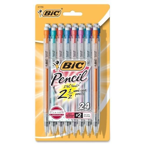 BIC Mechanical Pencil With Pocket Clip - #2 - 0.9mm - Assorted- 24/Pack