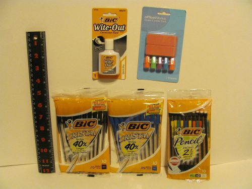 Erasers, Comfort Ruler, 20 Bic Ink Pens, Ten #2 Pencils &amp; Wite Out    **New** #1