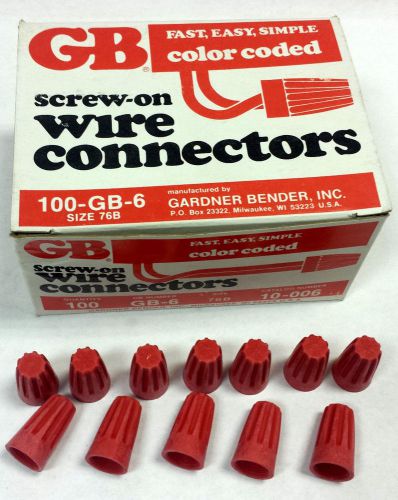 Gardner bender 100-gb-6 size 76b screw on wire connectors red 100 pieces for sale