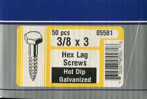 Fastener 3/8&#034; x 3&#034; Hex Lag Screws - Hot Dip Galvanized Box of 50 ~ CLOSEOUT PRIC
