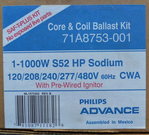 Philips advance 71a8753-001 hid core &amp; coil ballast kit 1000w s52 hp sodium new for sale