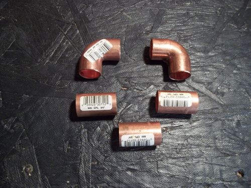 Lot of nibco 3/4&#034; copper fittings  3 couplings with stops &amp;  2 elbows for sale
