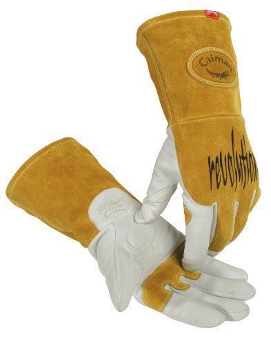 NEW Caiman Genuine Goatskin Leather White KontourTM TIG/MIG Gloves (Large/Yellow