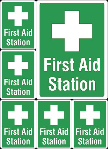 6 Signs First Aid Station Location Employee Auto Shop Construction Safe USA s164