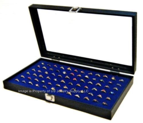 12 Wholesale Glass Top Lid Blue 72 Ring Display Portable Storage Box Cases