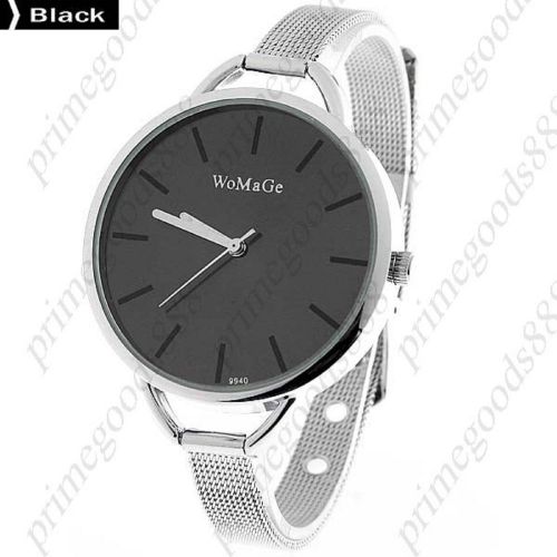Round quartz analog wrist watch stainless steel band in black free shipping for sale
