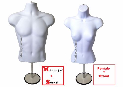 White 3 Male 4 Female Stands Mannequin Hanging Torso Body Dress Form Woman
