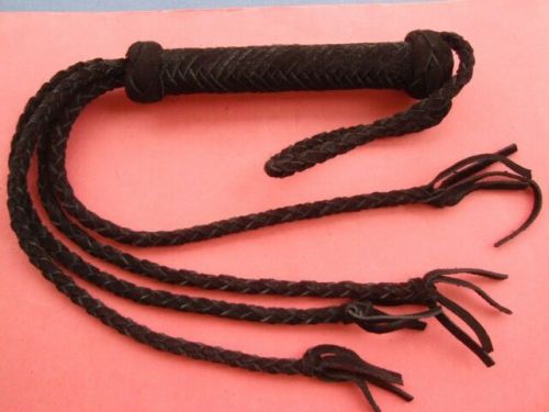 4 BRAIDED TAILS Black Suede Leather Lightweight Flogger - HORSE TRAINING TOOL
