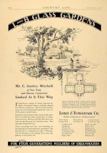 1928 ad glass gardens greenhouse lord burnham mitchell - original cl6 for sale