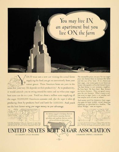 1936 ad united states beet sugar farm colorado springs - original f5a for sale