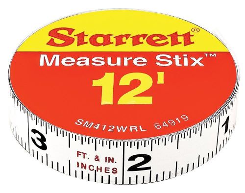 NEW Starrett Measure Stix SM412WRL Steel White Measure Tape w/Adhesive Backing