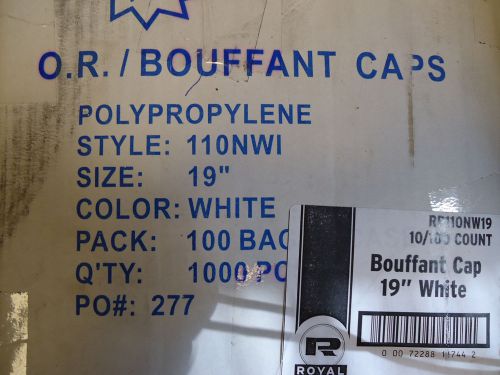 1000 White Bouffant Caps 19&#034; Polypropylene 110NWI Latex-Free