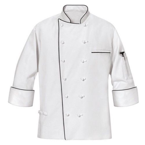 NEW MENS MASTER CHEF COAT with black piping size Large 46&#034;