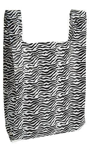 Zebra print plastic medium size shopping merchandise bags 11&#034; x 6&#034; x 21&#034; lot 50 for sale