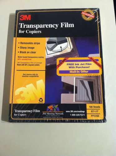 3M Transparency Film For Copiers New Sealed Package 100 Sheets 8 1/2 X 11 PP2200