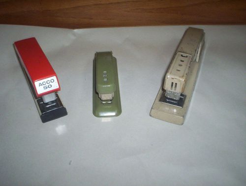 Lot of 3 Made in USA Staplers Orange Acco Swingline Cub Green &amp; Swingline 94-41