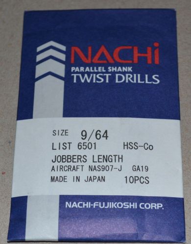 NACHI 9/64&#034; HSS/COBALT DRILLS JOBBERS LENGTH-AIRCRAFT &#034;NEW&#034; - 10 Pcs