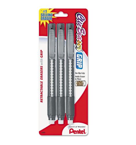Pentel Clic Eraser Pencil Style Grip Eraser Assorted 3 Pack PENZE21BP3K6 New